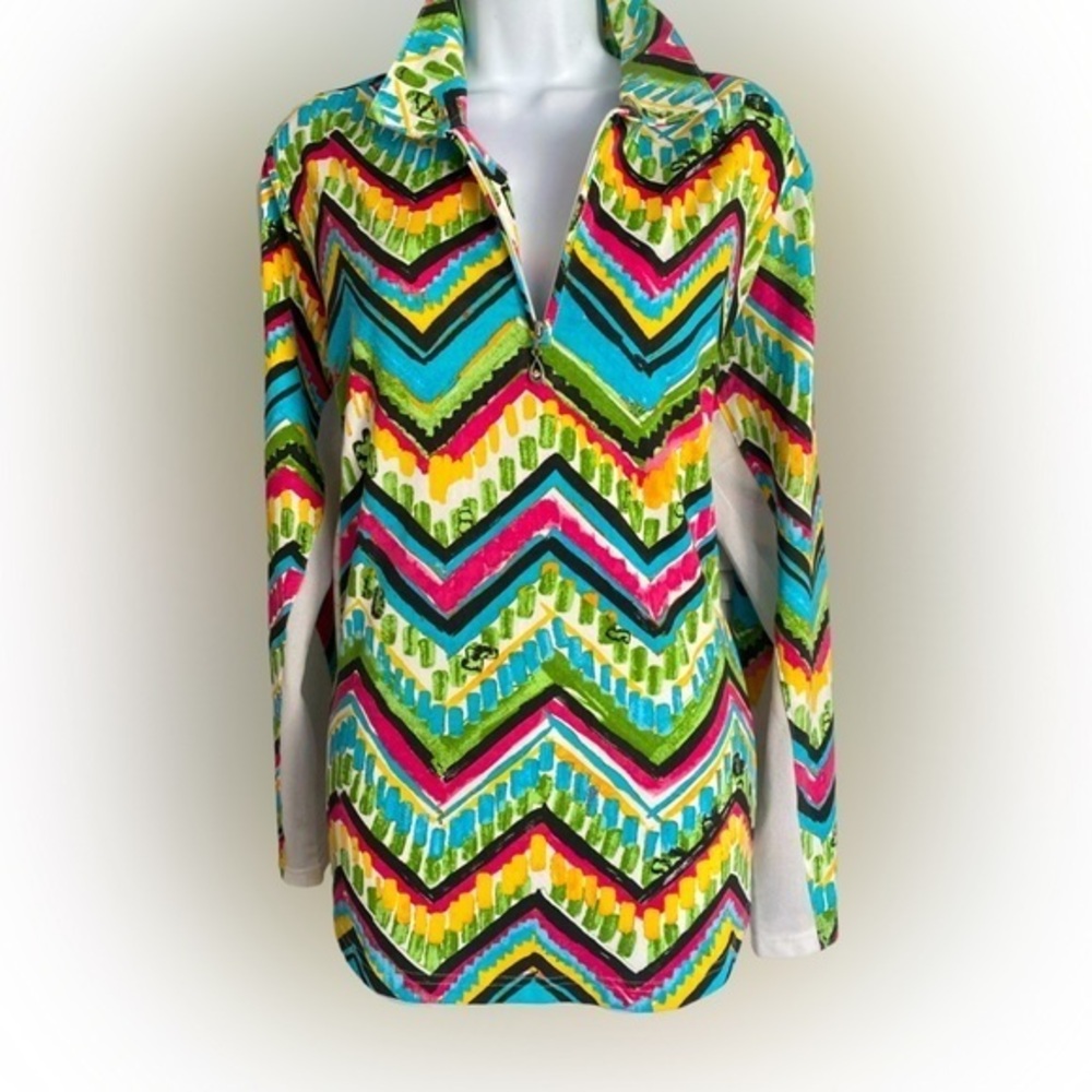 San Soleil UPF 50 Quarter Zip - XL green yellow red.  Nylon polyester